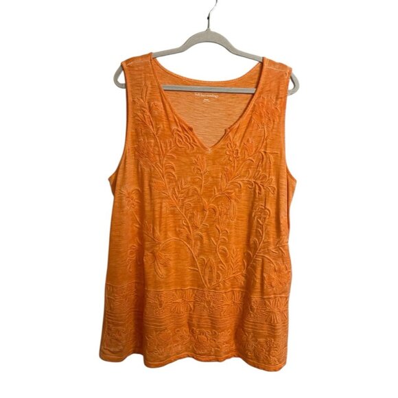 Soft Surroundings Orange Embroidered Sleeveless V-Neck Top Blouse Size XL - Picture 2 of 8